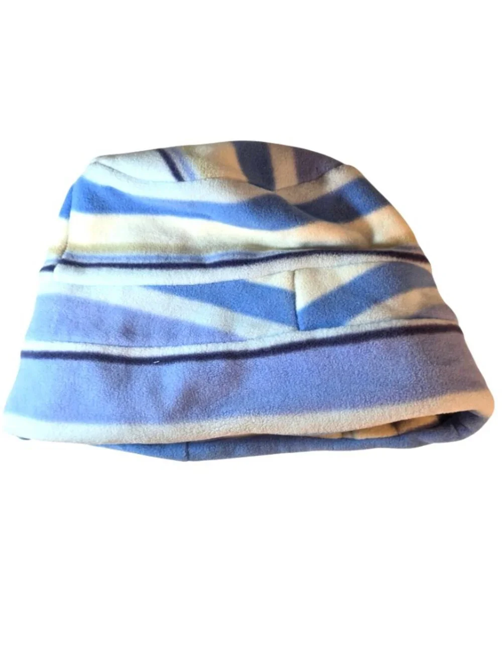Striped Blue Cream Fleece Beanie Hat Cap Lands End S/M Winter Fall Nautical Ski